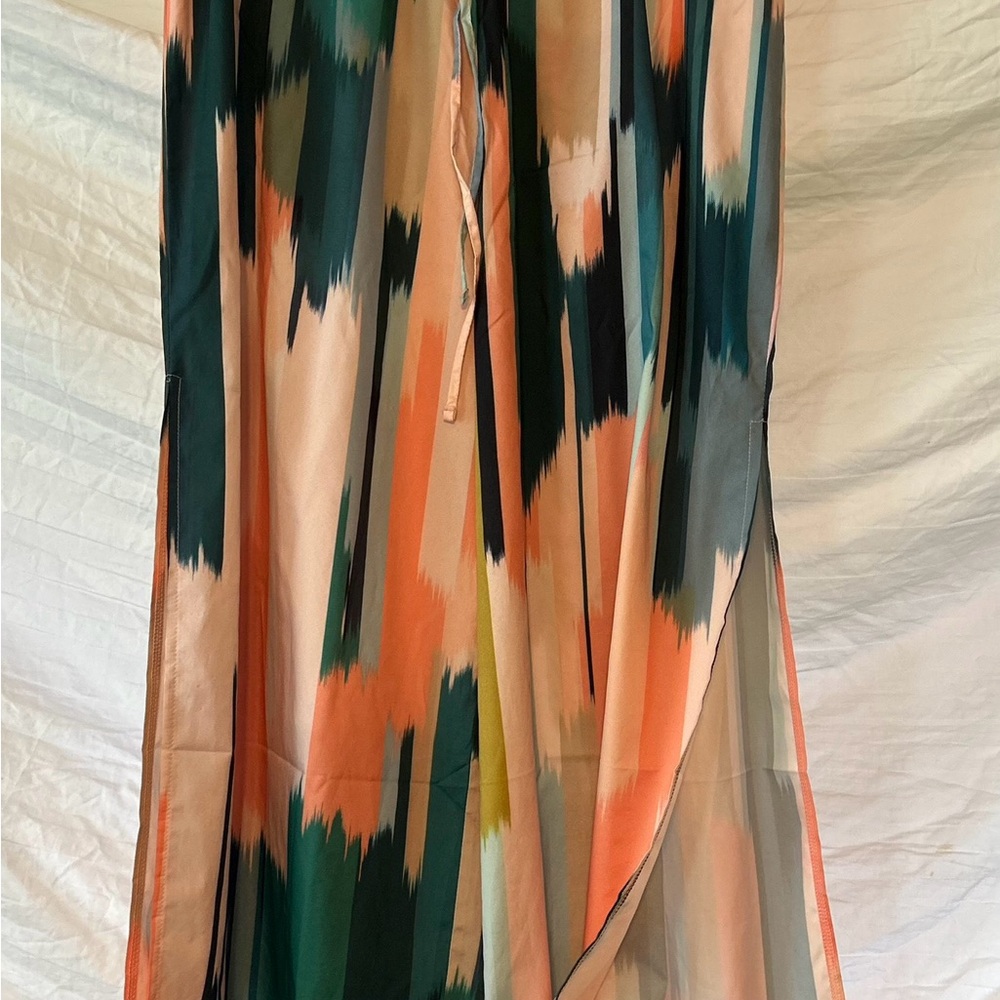 SHEIN Pink and Green Asymmetrical Maxi Jumpsuit